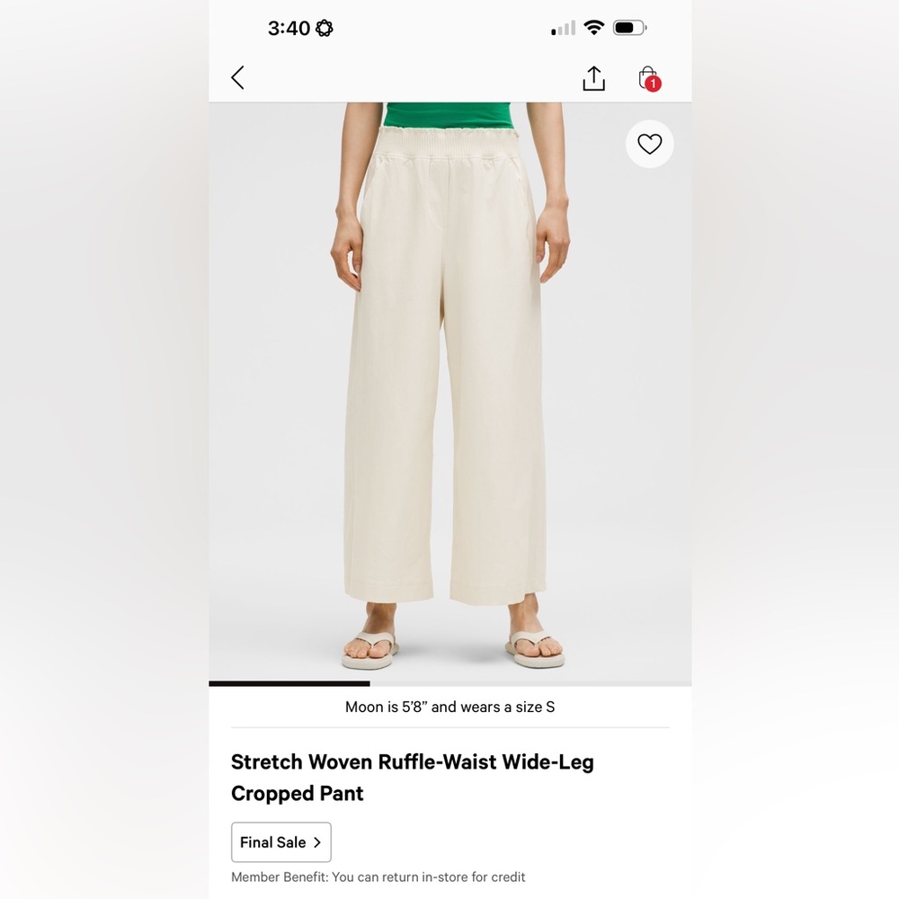 BLACK Ruffle waist Wide-Leg Cropped Pants by Lulu, Small.